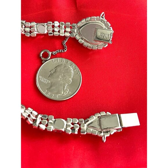 Vintage Kramer Of New York Bracelet Silver Tone Clear Rhinestone Safety Chain 7" - Picture 8 of 11